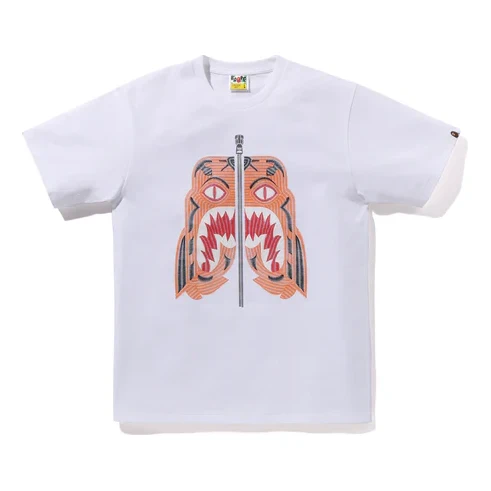 Noxx Чоловіча футболка з принтом A Bathing Ape Embroidery Style Tiger, Білий Noxx Чоловіча футболка з принтом A Bathing Ape Embroidery Style Tiger, Білий
