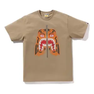 Noxx Чоловіча футболка з принтом A Bathing Ape Embroidery Style Tiger, Бежевий Noxx Чоловіча футболка з принтом A Bathing Ape Embroidery Style Tiger, Бежевий