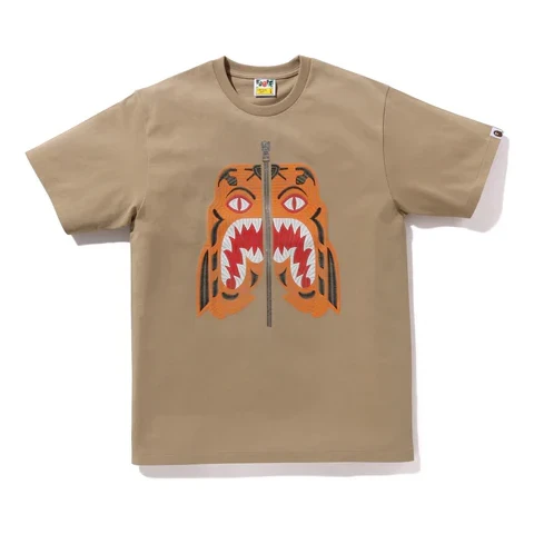 Noxx Чоловіча футболка з принтом A Bathing Ape Embroidery Style Tiger, Бежевий Noxx Чоловіча футболка з принтом A Bathing Ape Embroidery Style Tiger, Бежевий