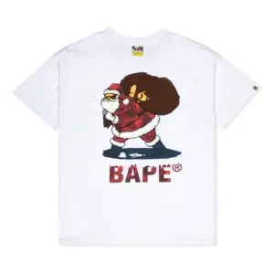 Noxx Чоловіча футболка з принтом A Bathing Ape Christmas Bape, Білий Noxx Чоловіча футболка з принтом A Bathing Ape Christmas Bape, Білий