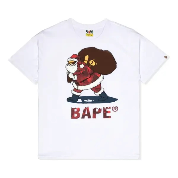 Noxx Чоловіча футболка з принтом A Bathing Ape Christmas Bape, Білий