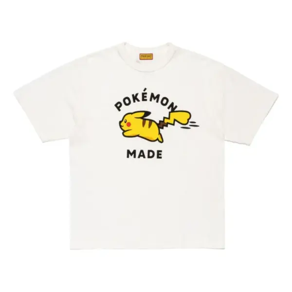 Noxx Чоловіча футболка з принтом HUMAN MADE x Pokemon Made Pikachu, Білий Noxx Чоловіча футболка з принтом HUMAN MADE x Pokemon Made Pikachu, Білий