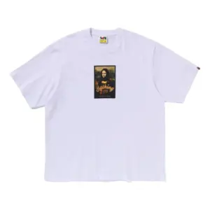 Noxx Чоловіча футболка з принтом A Bathing Ape-Art Mona Lisa, Білий Noxx Чоловіча футболка з принтом A Bathing Ape-Art Mona Lisa, Білий