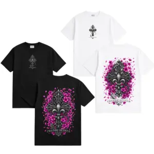 Noxx Чоловіча футболка Chrome Hearts silver & sakura flowers, Чорний Noxx Чоловіча футболка Chrome Hearts silver & sakura flowers, Чорний