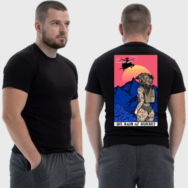 Мужская тактическая футболка Noxx в стиле милитари Sunset Goons девушка рейд на закате стекла вертолет, Черный