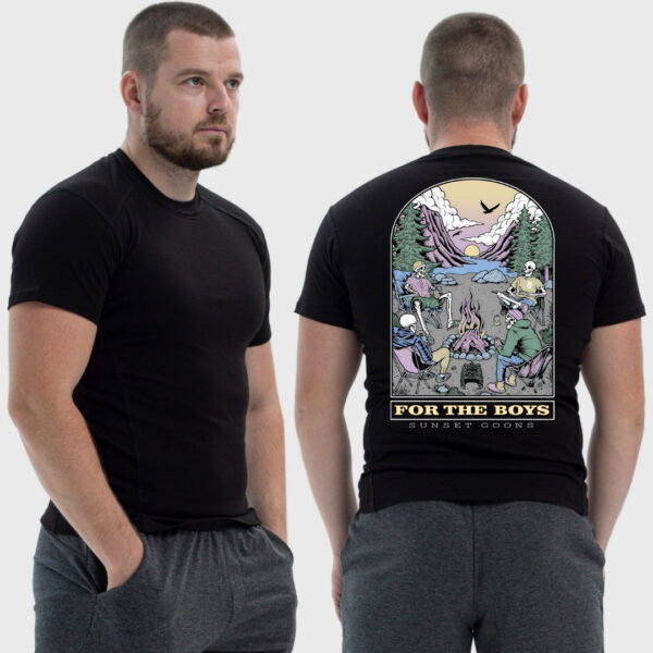 Мужская тактическая футболка Noxx в стиле милитари Sunset Goons for the boys для парней скелеты возле костра, Черный