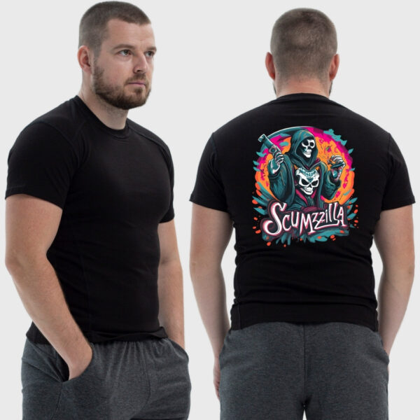 Мужская тактическая футболка Noxx в стиле милитари Scumzilla скелет в балахоне цветной арт, Черный Мужская тактическая футболка Noxx в стиле милитари Scumzilla скелет в балахоне цветной арт, Черный