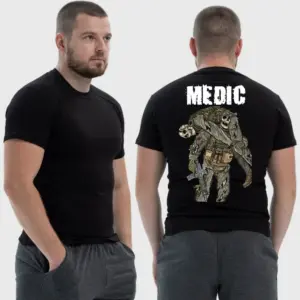 Мужская тактическая футболка Noxx в стиле милитари Medic военный медик скелет извлекает раненого, Черный Мужская тактическая футболка Noxx в стиле милитари Medic военный медик скелет извлекает раненого, Черный