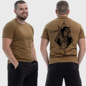 Мужская тактическая футболка Noxx в стиле милитари Смерть с винтовкой в ромбе скелет, Койот Мужская тактическая футболка Noxx в стиле милитари Смерть с винтовкой в ромбе скелет, Койот