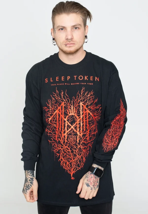 NOXX свитшот с принтом Sleep Token - Red Coral Heart, Черный NOXX свитшот с принтом Sleep Token - Red Coral Heart, Черный