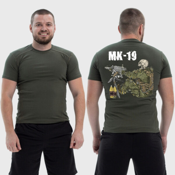 Мужская тактическая футболка Noxx в стиле милитари Скелет с пулеметом, Хаки