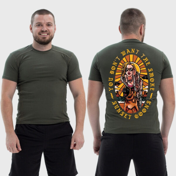 Мужская тактическая футболка Noxx в стиле милитари Sunset Goons девушка и собака не хочешь курить, Хаки