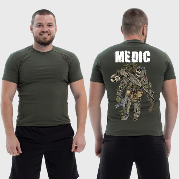 Мужская тактическая футболка Noxx в стиле милитари Medican военный медиак скелет вытаскивает раненого, Хаки Мужская тактическая футболка Noxx в стиле милитари Medican военный медиак скелет вытаскивает раненого, Хаки