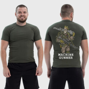 Мужская тактическая футболка Noxx в стиле милитари Machine gunner минометчик скелет с минометом, Хаки Мужская тактическая футболка Noxx в стиле милитари Machine gunner минометчик скелет с минометом, Хаки