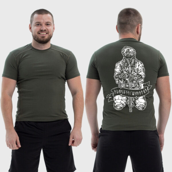 Мужская тактическая футболка Noxx в стиле милитари Warrior военный руны автомат винтовка, Хаки