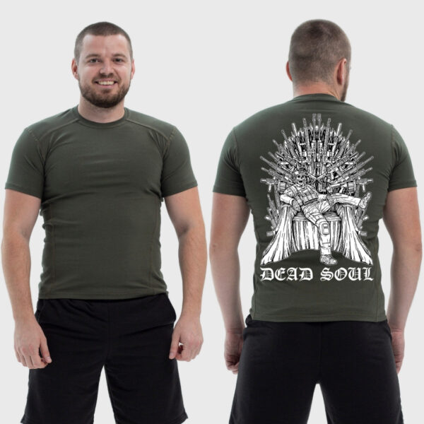 Мужская тактическая футболка Noxx в стиле милитари Dead soul мертвая душа скелет на железном троне, Хаки Мужская тактическая футболка Noxx в стиле милитари Dead soul мертвая душа скелет на железном троне, Хаки
