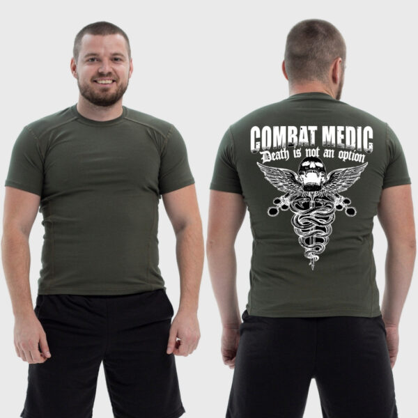 Мужская тактическая футболка Noxx в стиле милитари Combat medic череп герб медицины, Хаки Мужская тактическая футболка Noxx в стиле милитари Combat medic череп герб медицины, Хаки
