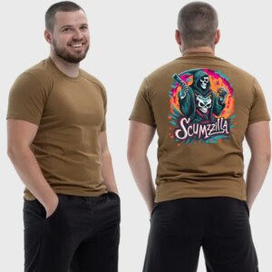 Мужская тактическая футболка Noxx в стиле милитари Scumzilla скелет в балахоне цветной арт, Койот
