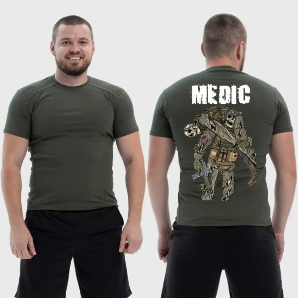 Мужская тактическая футболка Noxx в стиле милитари Medic военный медик скелет извлекает раненого, Хаки Мужская тактическая футболка Noxx в стиле милитари Medic военный медик скелет извлекает раненого, Хаки