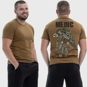 Мужская тактическая футболка Noxx в стиле милитари Medic военный медик скелет извлекает раненого, Койот Мужская тактическая футболка Noxx в стиле милитари Medic военный медик скелет извлекает раненого, Койот