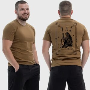 Мужская тактическая футболка Noxx в стиле милитари Карта Таро смерть с минометом трезубец герб, Койот Мужская тактическая футболка Noxx в стиле милитари Карта Таро смерть с минометом трезубец герб, Койот