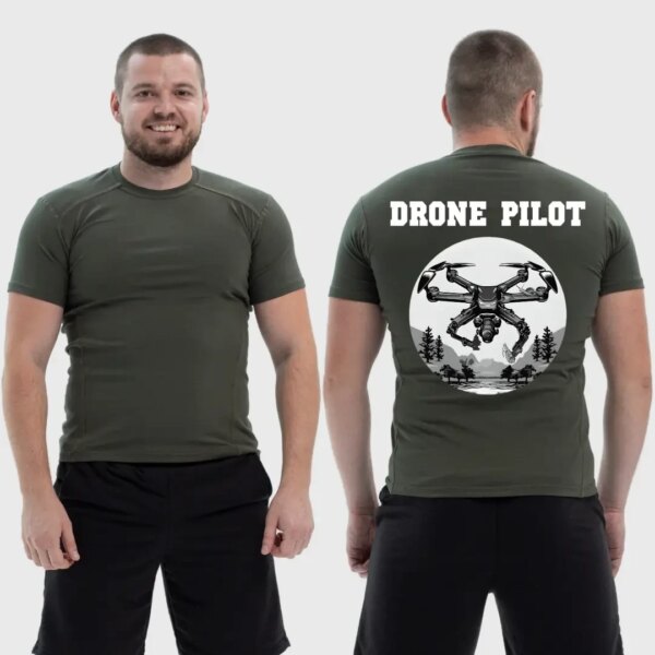 Мужская тактическая футболка Noxx в стиле милитари Drone pilot FPV дрон с гранатой сброс, Хаки